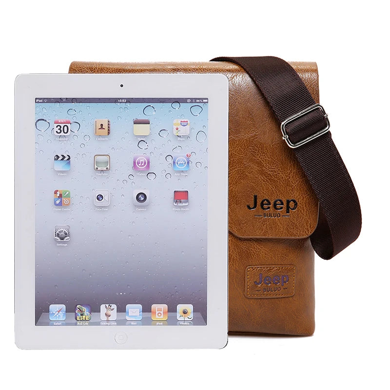 JEEP BULUO Men Bag Famous Brand 2 pcs Set Man Leather Messenger Shouder Bag Business Travelling Bags Male Tote Cross body Bags