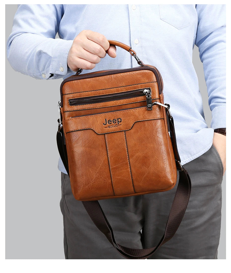 JEEP BULUO High quality Tote Fashion Business Man Messenger Bag Big Size Split Leather Bags Brand Men's Crossbody Shoulder Bags