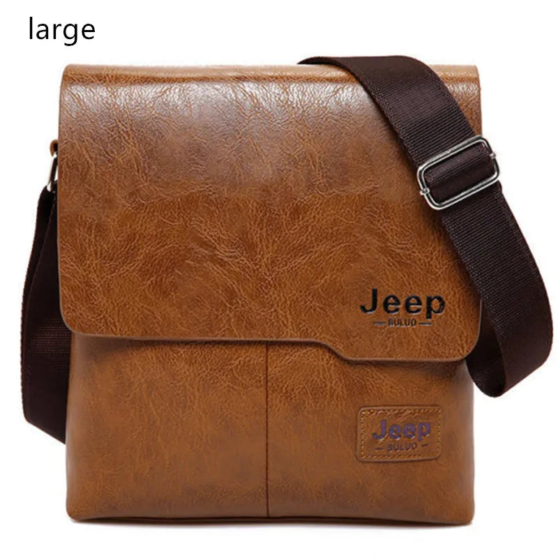 JEEP BULUO Men Bag Famous Brand 2 pcs Set Man Leather Messenger Shouder Bag Business Travelling Bags Male Tote Cross body Bags
