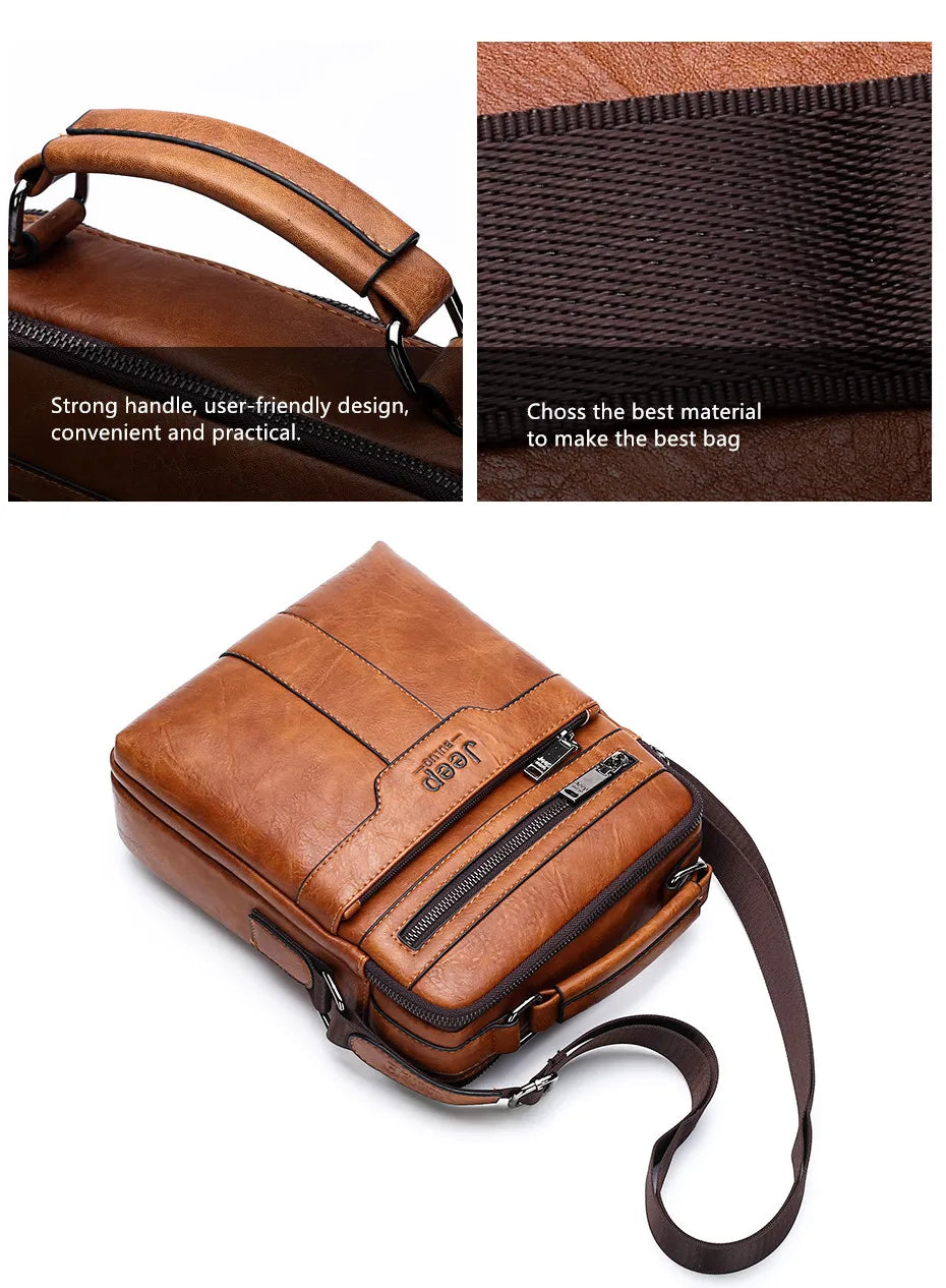 JEEP BULUO High quality Tote Fashion Business Man Messenger Bag Big Size Split Leather Bags Brand Men's Crossbody Shoulder Bags