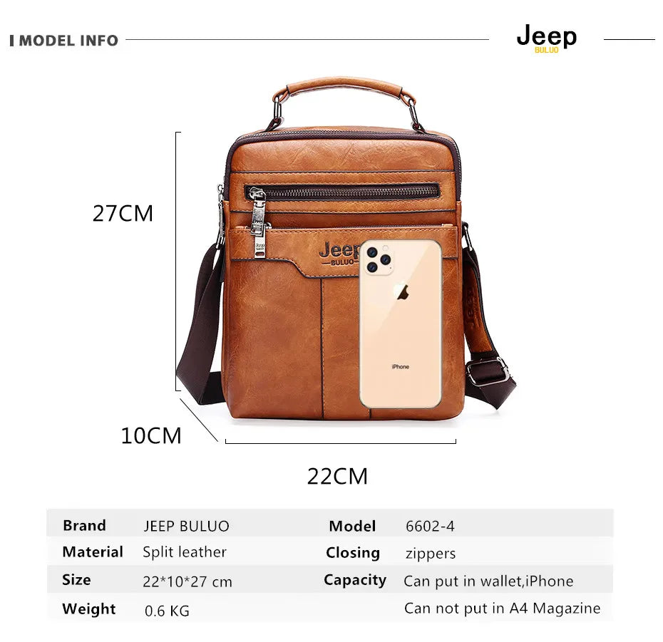 JEEP BULUO High quality Tote Fashion Business Man Messenger Bag Big Size Split Leather Bags Brand Men's Crossbody Shoulder Bags