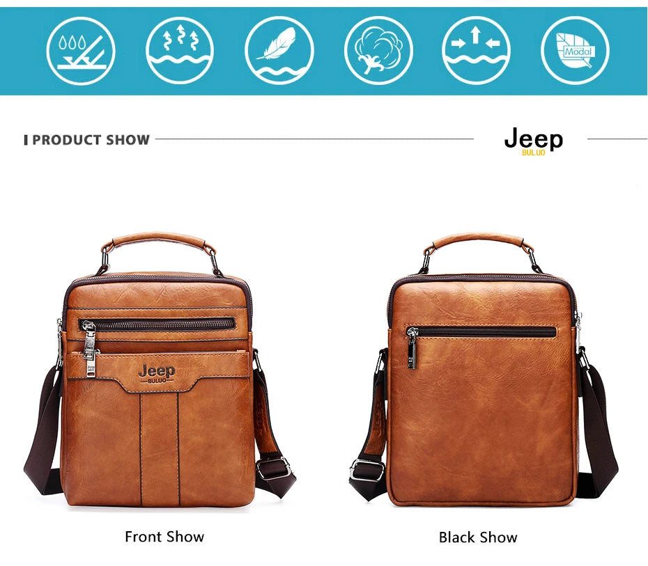 JEEP BULUO High quality Tote Fashion Business Man Messenger Bag Big Size Split Leather Bags Brand Men's Crossbody Shoulder Bags