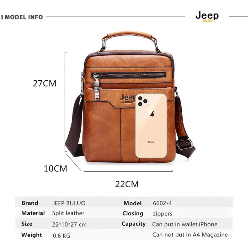 JEEP BULUO High quality Tote Fashion Business Man Messenger Bag Big Size Split Leather Bags Brand Men's Crossbody Shoulder Bags