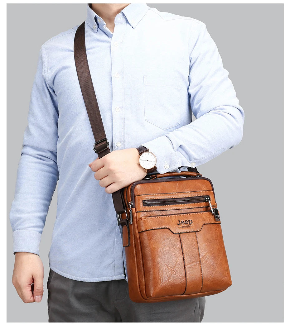 JEEP BULUO High quality Tote Fashion Business Man Messenger Bag Big Size Split Leather Bags Brand Men's Crossbody Shoulder Bags
