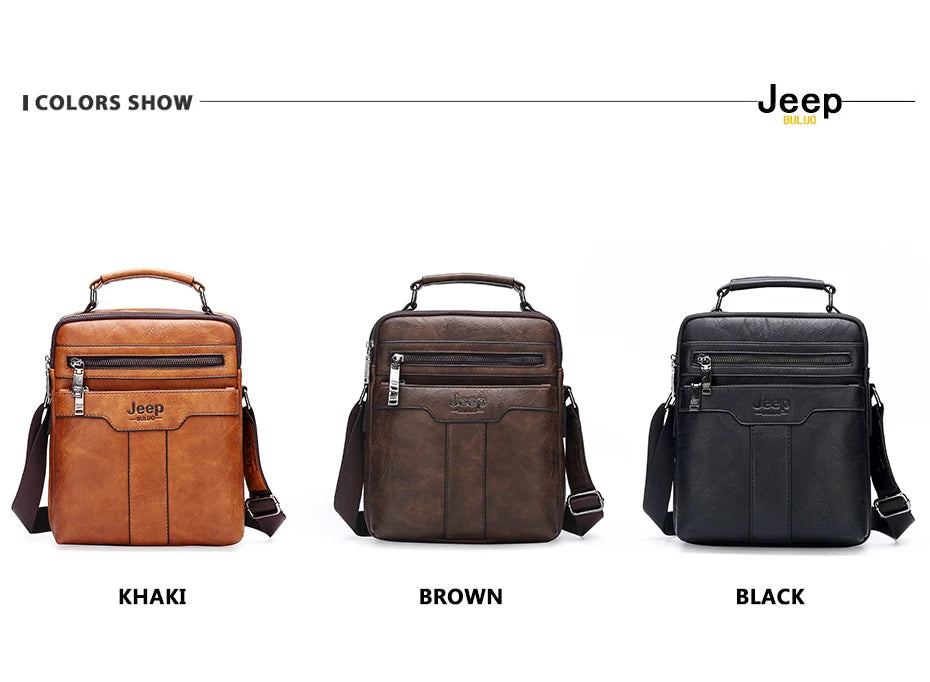 JEEP BULUO High quality Tote Fashion Business Man Messenger Bag Big Size Split Leather Bags Brand Men's Crossbody Shoulder Bags