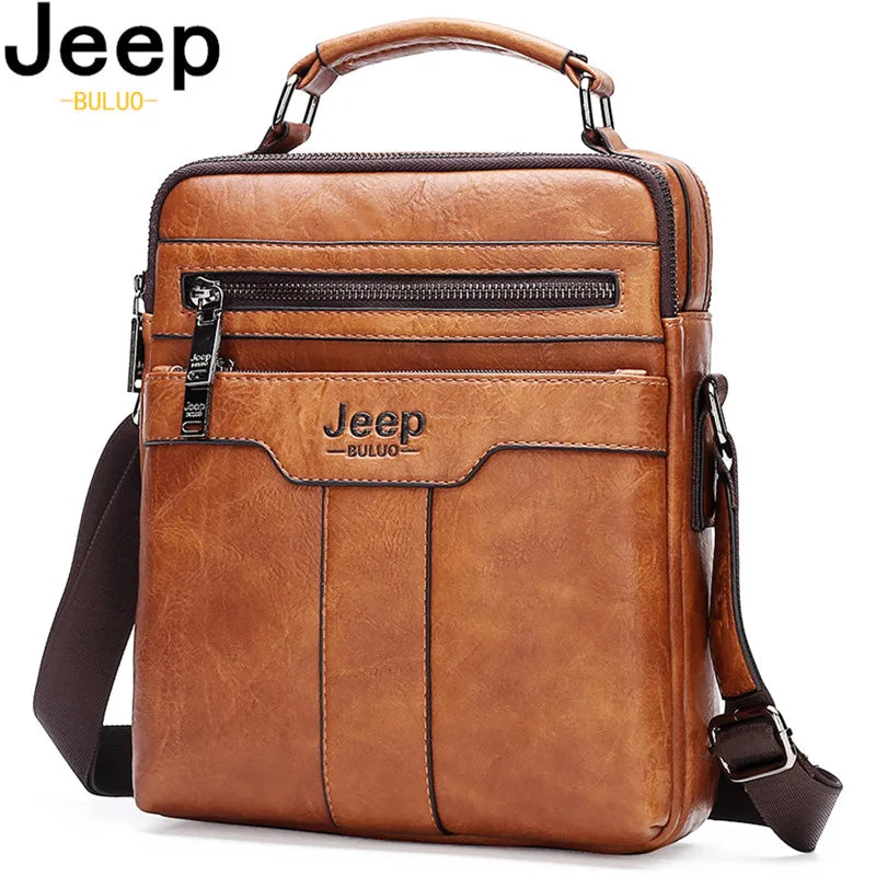 JEEP BULUO High quality Tote Fashion Business Man Messenger Bag Big Size Split Leather Bags Brand Men's Crossbody Shoulder Bags