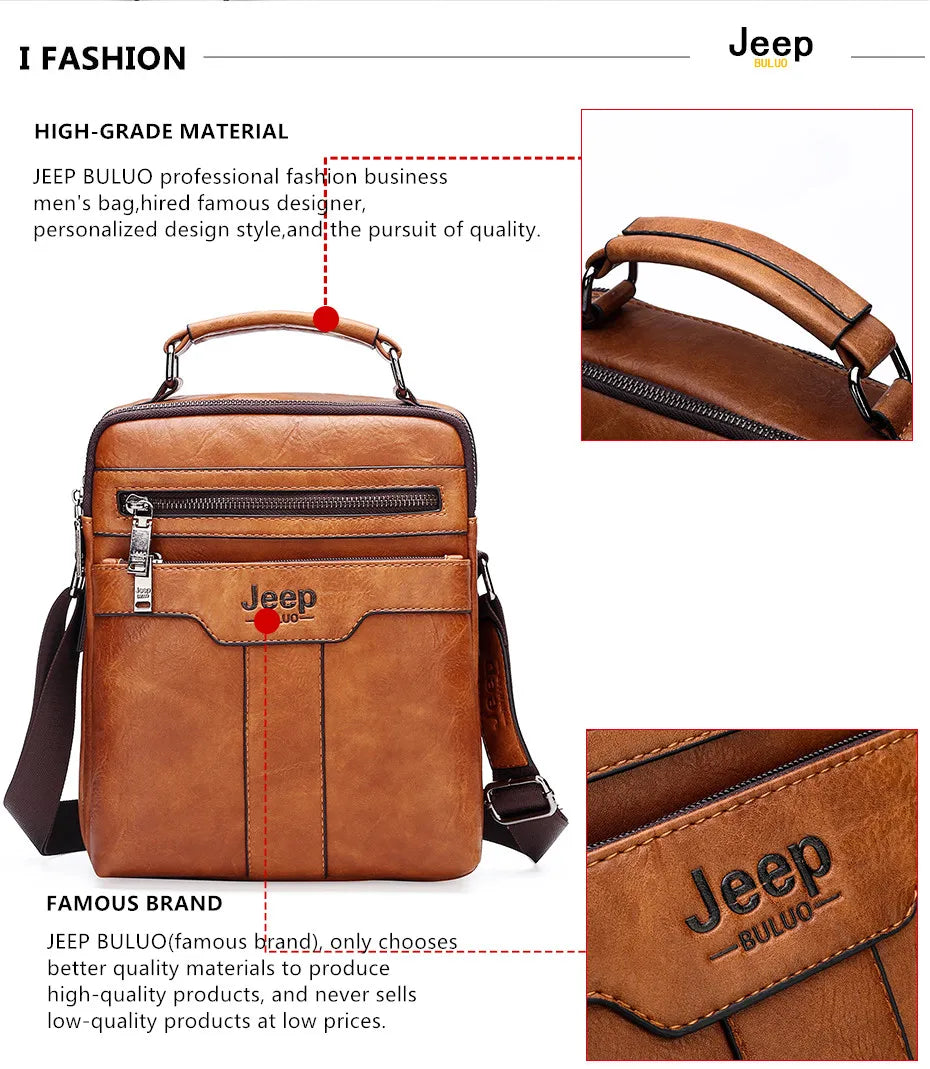 JEEP BULUO High quality Tote Fashion Business Man Messenger Bag Big Size Split Leather Bags Brand Men's Crossbody Shoulder Bags