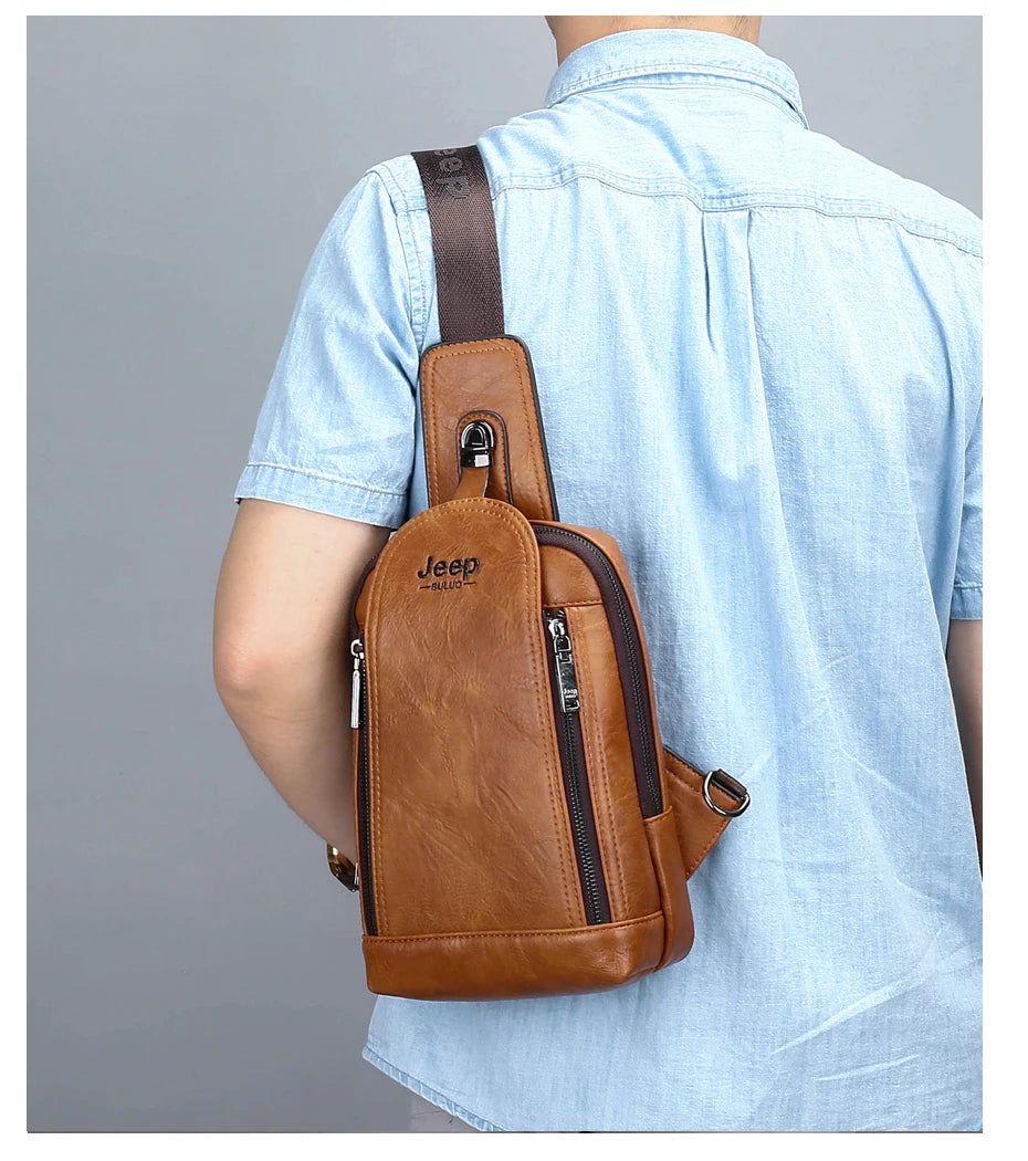 JEEP BULUO Brand Travel Hiking Messenger Shoulder Bags Men's Large Capacity Sling Crossbody Bag Solid Men Leather Bag