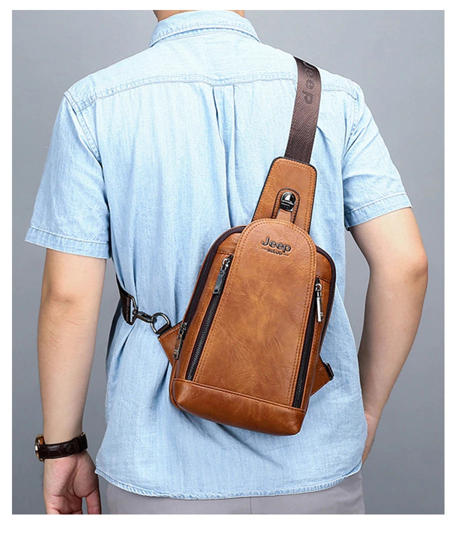 JEEP BULUO Brand Travel Hiking Messenger Shoulder Bags Men's Large Capacity Sling Crossbody Bag Solid Men Leather Bag