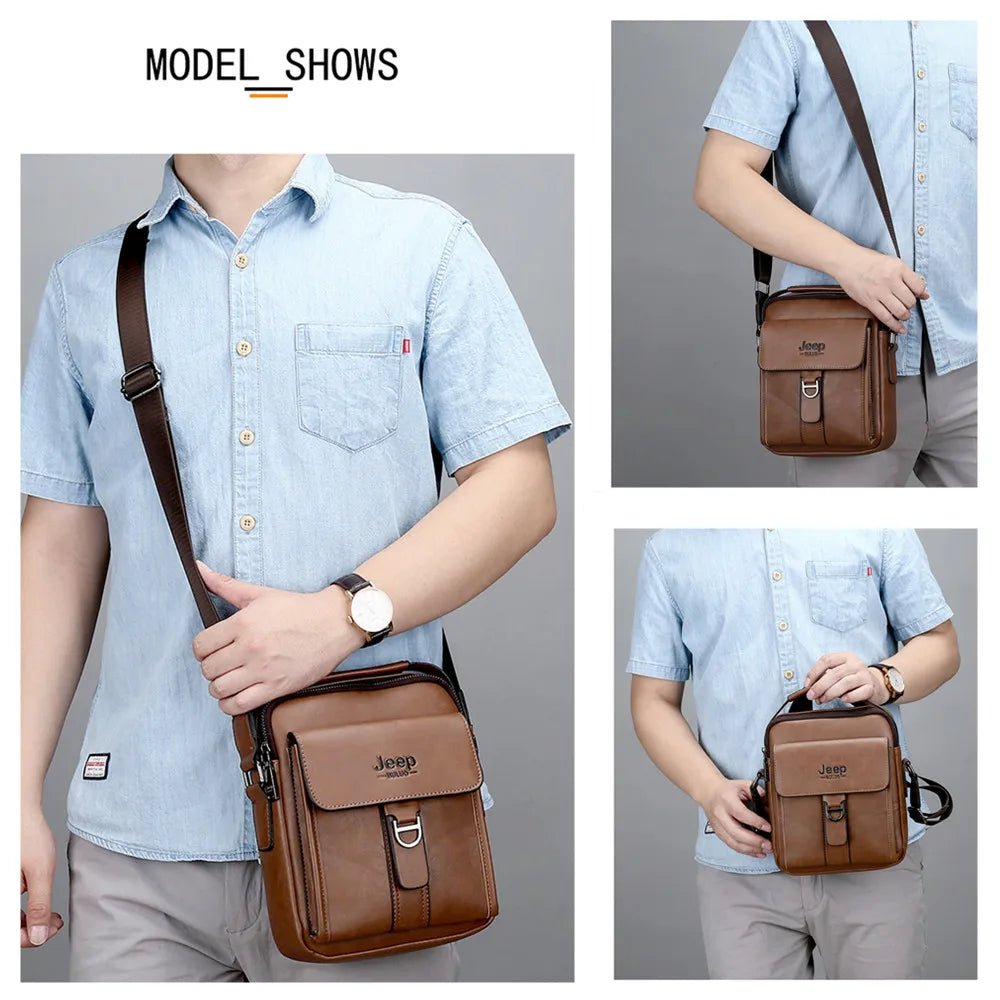 JEEP BULUO Brand Man's Shoulder Messenger Bag New High Quality Leather Crossbody Bags For Men Business Casual Fashion Tote Brown