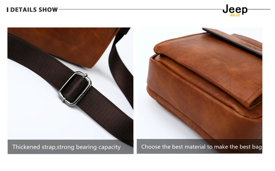 JEEP BULUO Brand Men's Messenger Fashion Split Leather For Men Tote Bag Men Shoulder Bags High Quality Handbags New 2PC/Set