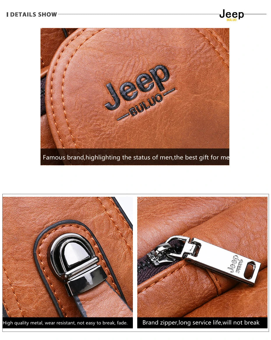 JEEP BULUO Brand Travel Hiking Messenger Shoulder Bags Men's Large Capacity Sling Crossbody Bag Solid Men Leather Bag