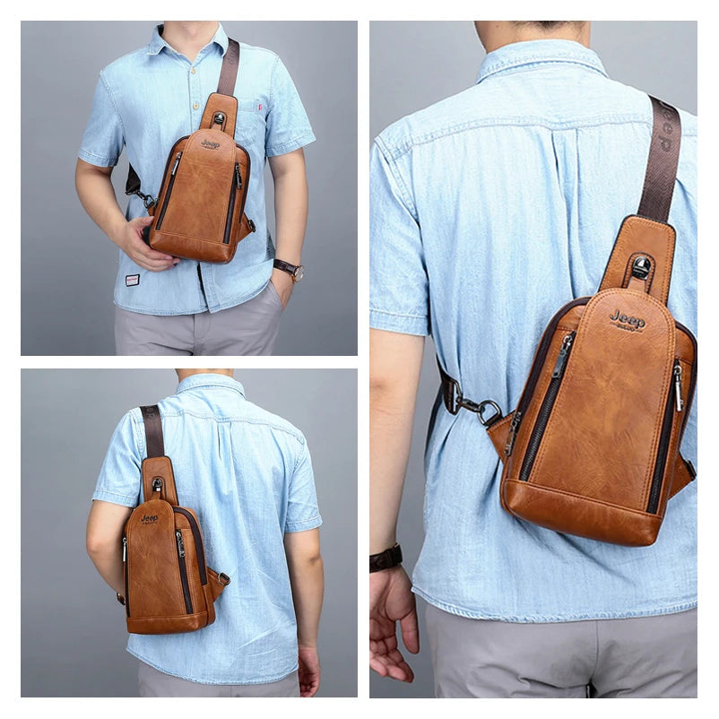JEEP BULUO Brand Travel Hiking Messenger Shoulder Bags Men's Large Capacity Sling Crossbody Bag Solid Men Leather Bag