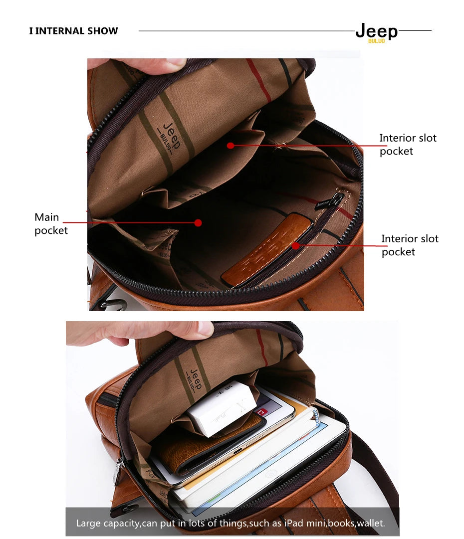 JEEP BULUO Brand Travel Hiking Messenger Shoulder Bags Men's Large Capacity Sling Crossbody Bag Solid Men Leather Bag