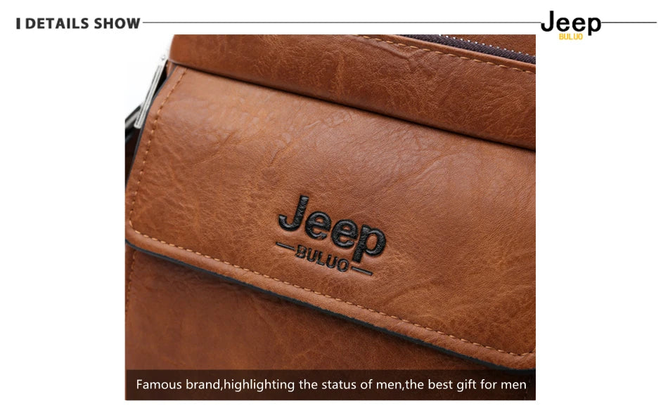 JEEP BULUO Brand Men's Messenger Fashion Split Leather For Men Tote Bag Men Shoulder Bags High Quality Handbags New 2PC/Set