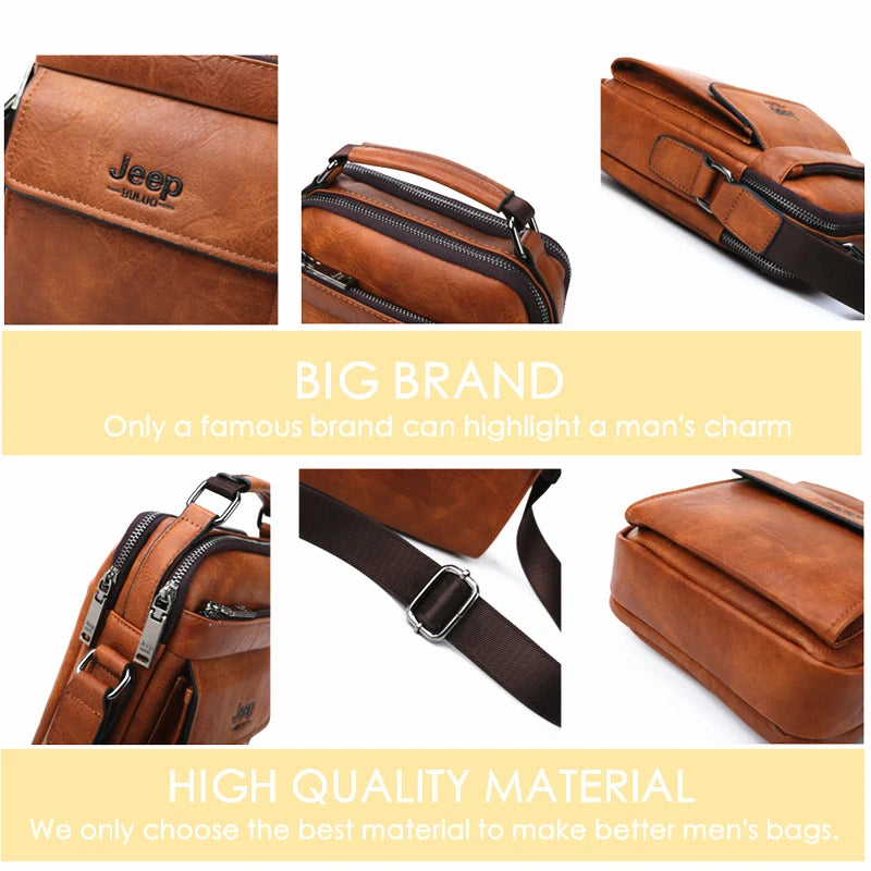 JEEP BULUO Brand Men's Messenger Fashion Split Leather For Men Tote Bag Men Shoulder Bags High Quality Handbags New 2PC/Set