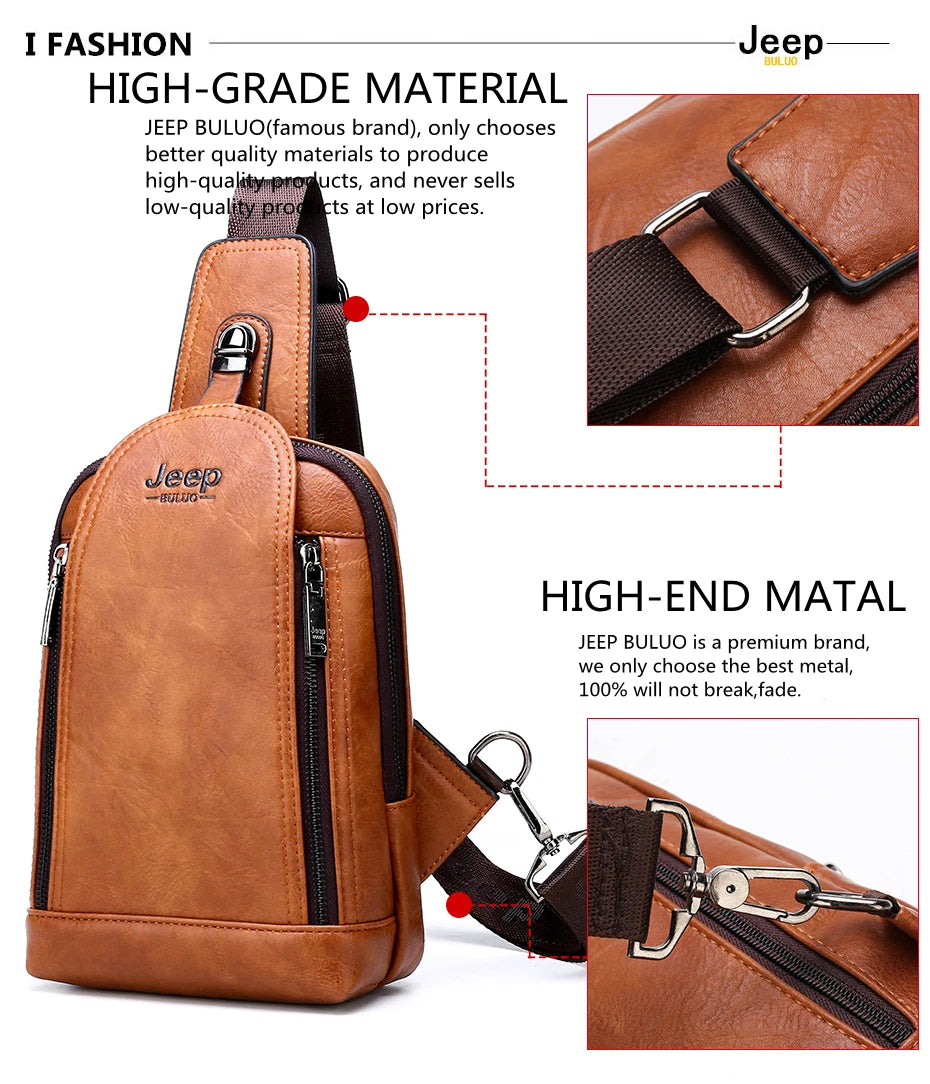 JEEP BULUO Brand Travel Hiking Messenger Shoulder Bags Men's Large Capacity Sling Crossbody Bag Solid Men Leather Bag