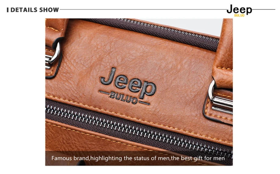 JEEP BULUO Brand Man'sBusiness Briefcase Bag 2pcs/set Split Leather High Quality Men office Bags For 13. 3 inch Laptop A4 Causel