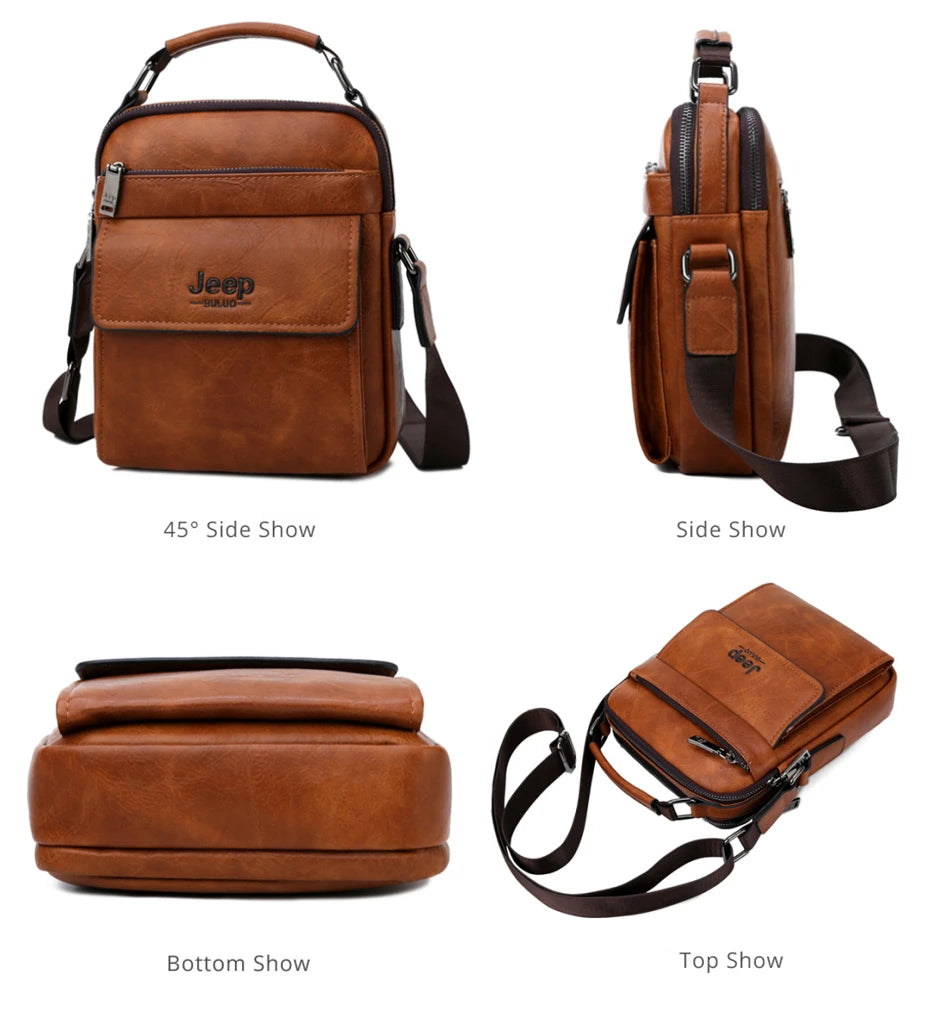 JEEP BULUO Brand Men's Messenger Fashion Split Leather For Men Tote Bag Men Shoulder Bags High Quality Handbags New 2PC/Set