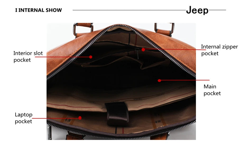 JEEP BULUO Brand Man'sBusiness Briefcase Bag 2pcs/set Split Leather High Quality Men office Bags For 13. 3 inch Laptop A4 Causel