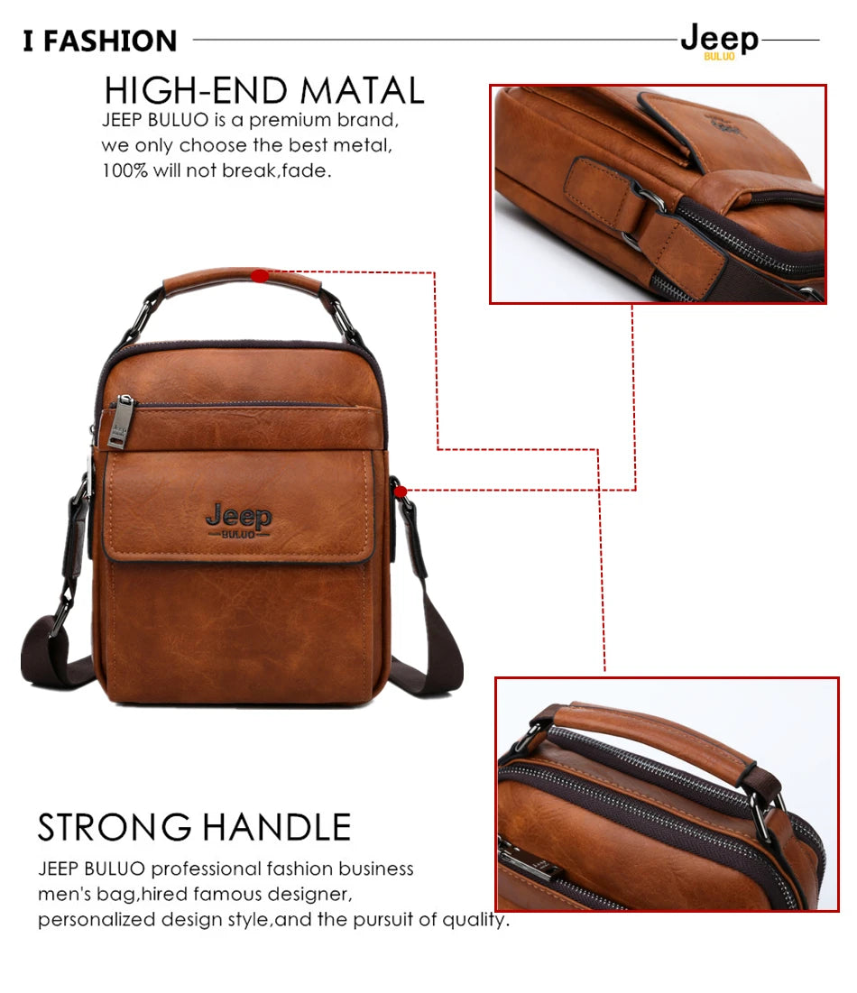 JEEP BULUO Brand Men's Messenger Fashion Split Leather For Men Tote Bag Men Shoulder Bags High Quality Handbags New 2PC/Set