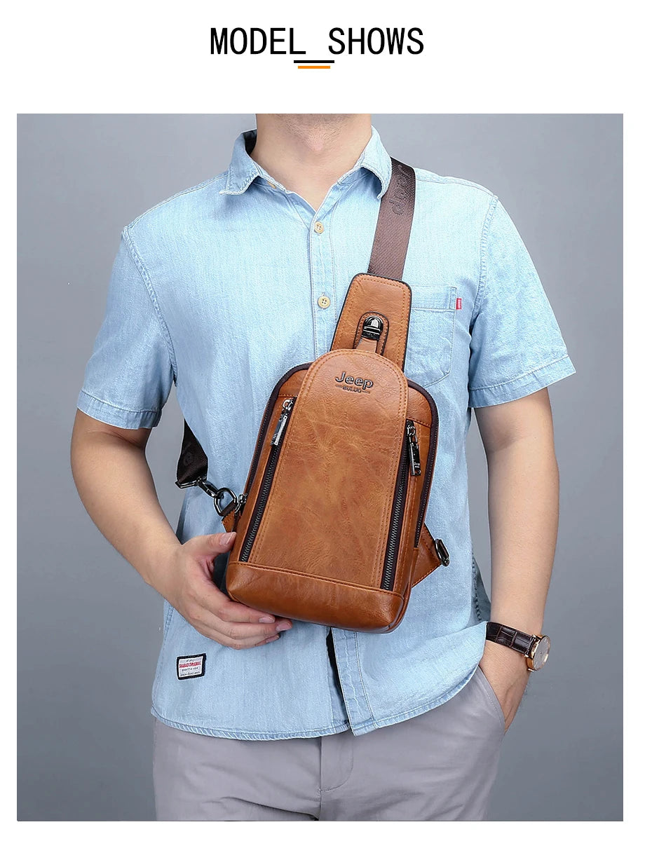 JEEP BULUO Brand Travel Hiking Messenger Shoulder Bags Men's Large Capacity Sling Crossbody Bag Solid Men Leather Bag
