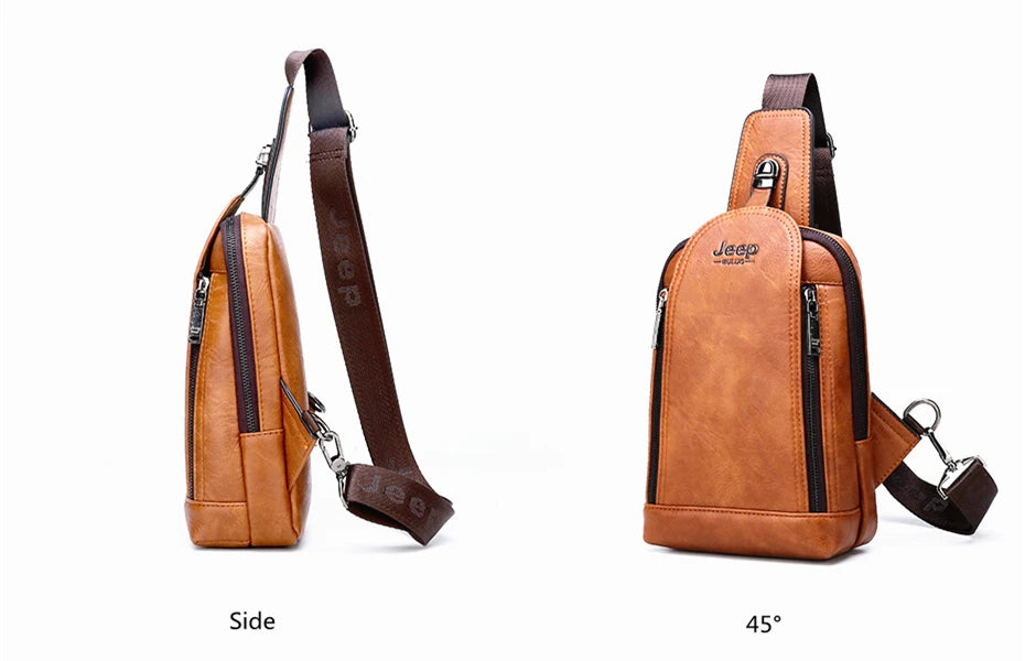 JEEP BULUO Brand Travel Hiking Messenger Shoulder Bags Men's Large Capacity Sling Crossbody Bag Solid Men Leather Bag