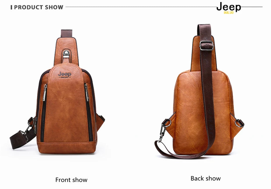 JEEP BULUO Brand Travel Hiking Messenger Shoulder Bags Men's Large Capacity Sling Crossbody Bag Solid Men Leather Bag