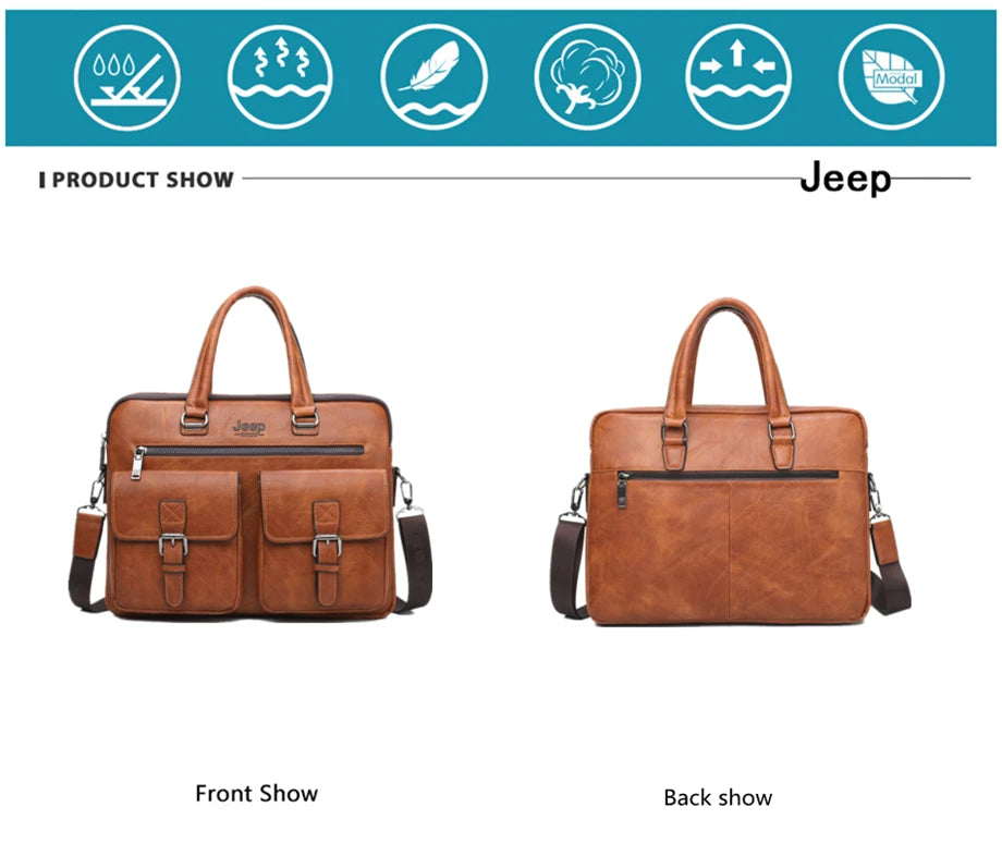 JEEP BULUO Brand Man'sBusiness Briefcase Bag 2pcs/set Split Leather High Quality Men office Bags For 13. 3 inch Laptop A4 Causel