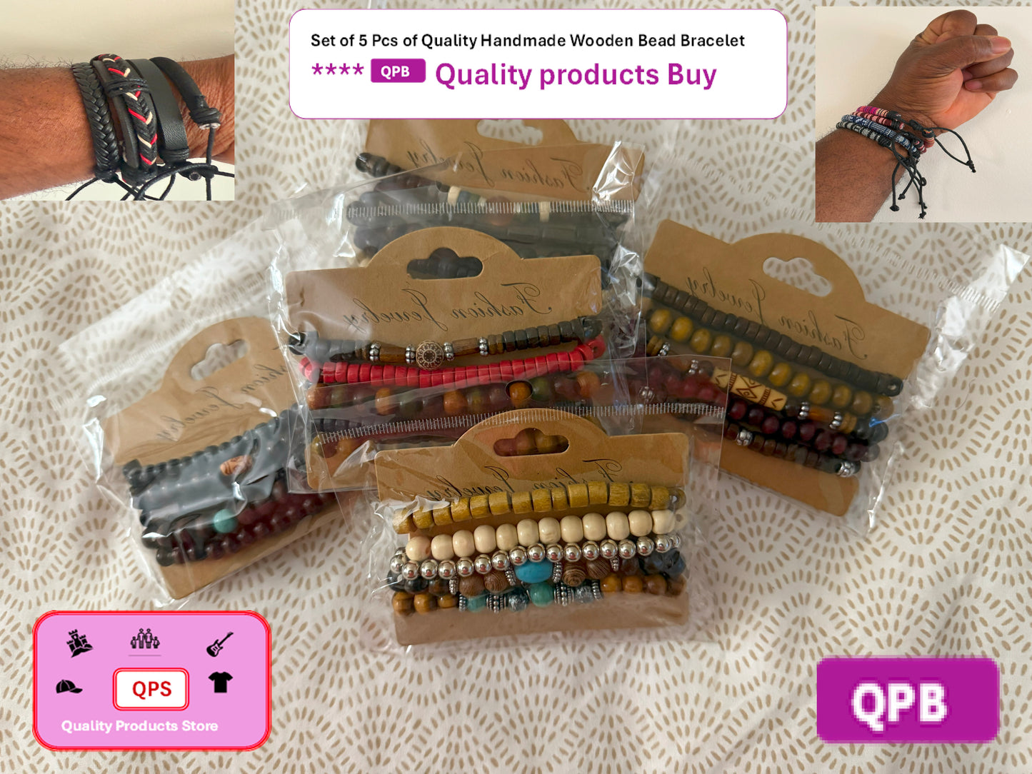 Set of 5 Pcs of Quality handmade Wooden Bead Bracelet