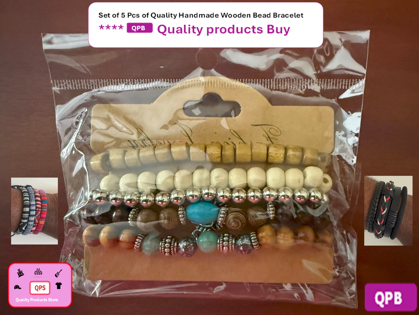 Set of 5 Pcs of Quality handmade Wooden Bead Bracelet
