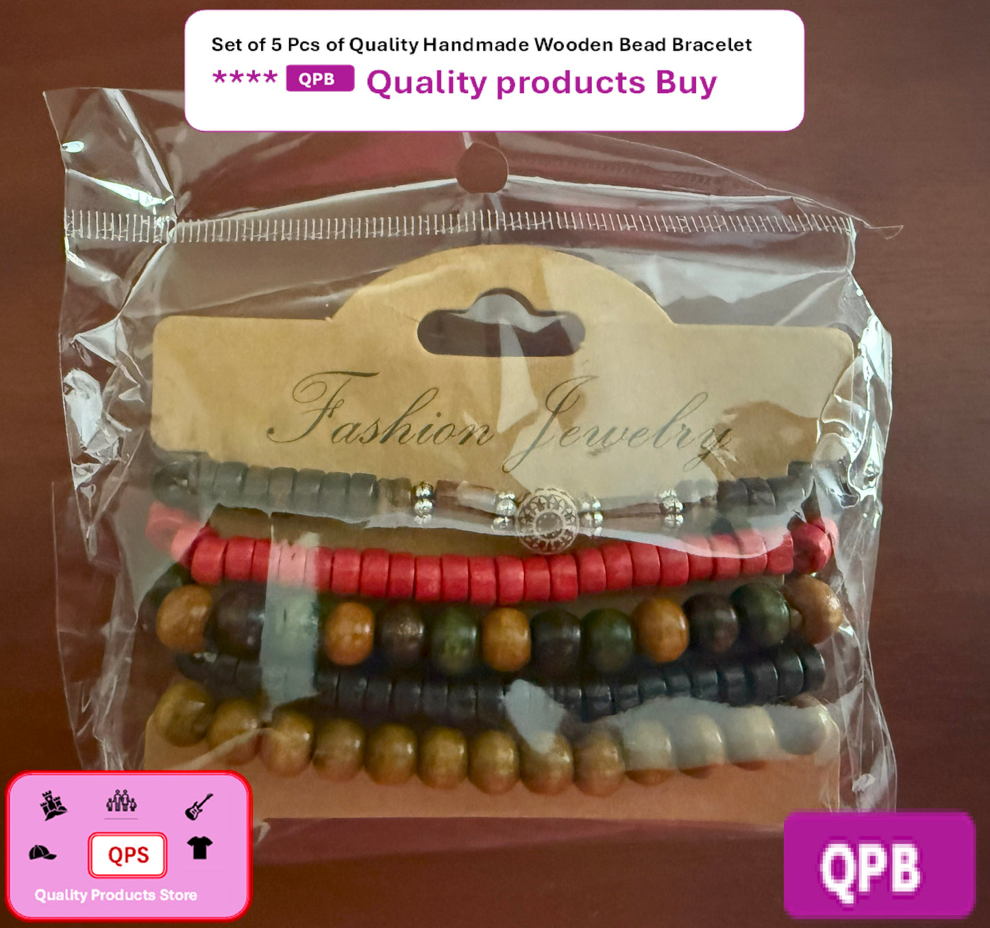Set of 5 Pcs of Quality handmade Wooden Bead Bracelet