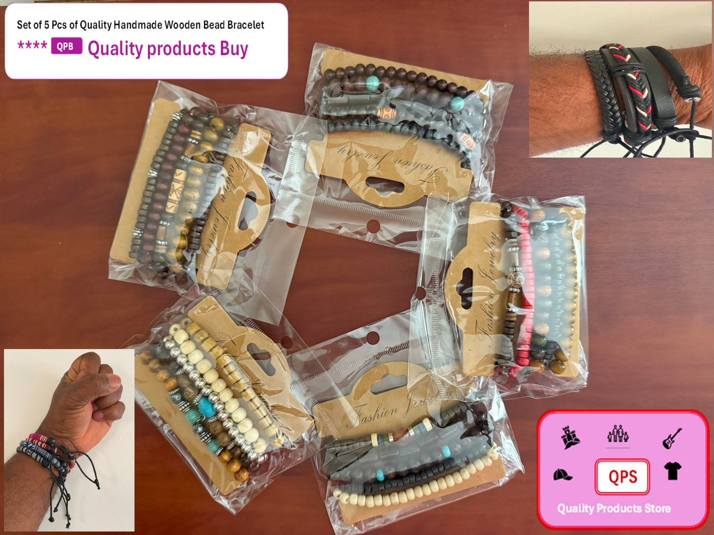 Set of 5 Pcs of Quality handmade Wooden Bead Bracelet