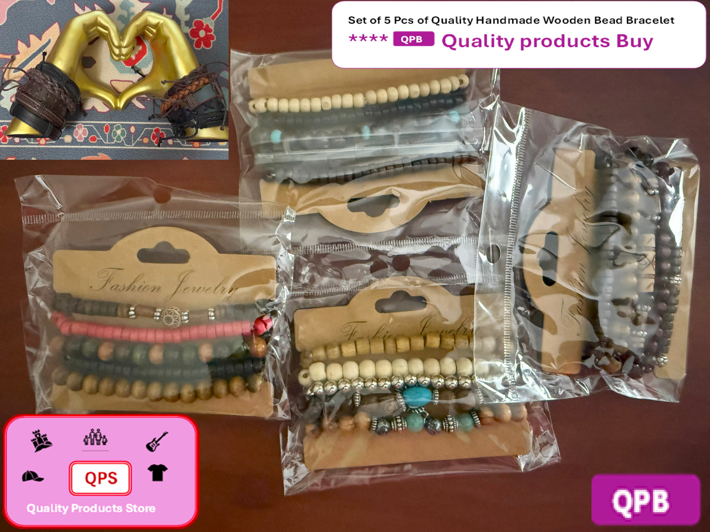 Set of 5 Pcs of Quality handmade Wooden Bead Bracelet