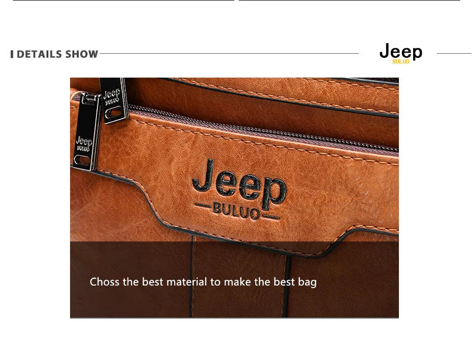 JEEP BULUO High quality Tote Fashion Business Man Messenger Bag Big Size Split Leather Bags Brand Men's Crossbody Shoulder Bags