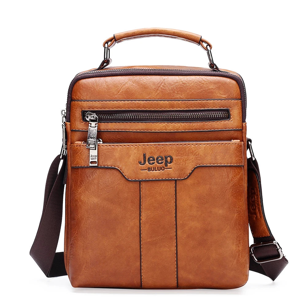 JEEP BULUO High quality Tote Fashion Business Man Messenger Bag Big Size Split Leather Bags Brand Men's Crossbody Shoulder Bags