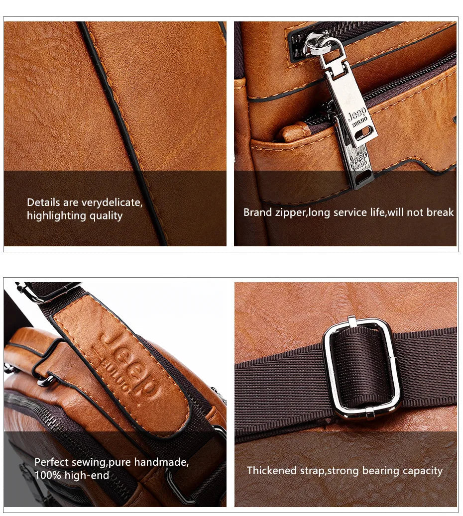 JEEP BULUO High quality Tote Fashion Business Man Messenger Bag Big Size Split Leather Bags Brand Men's Crossbody Shoulder Bags