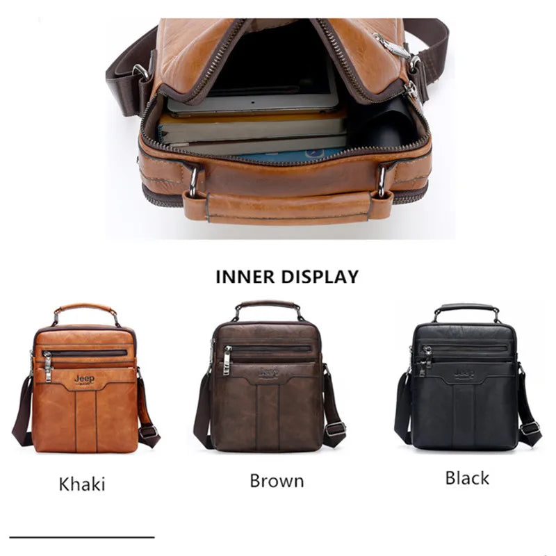 JEEP BULUO High quality Tote Fashion Business Man Messenger Bag Big Size Split Leather Bags Brand Men's Crossbody Shoulder Bags