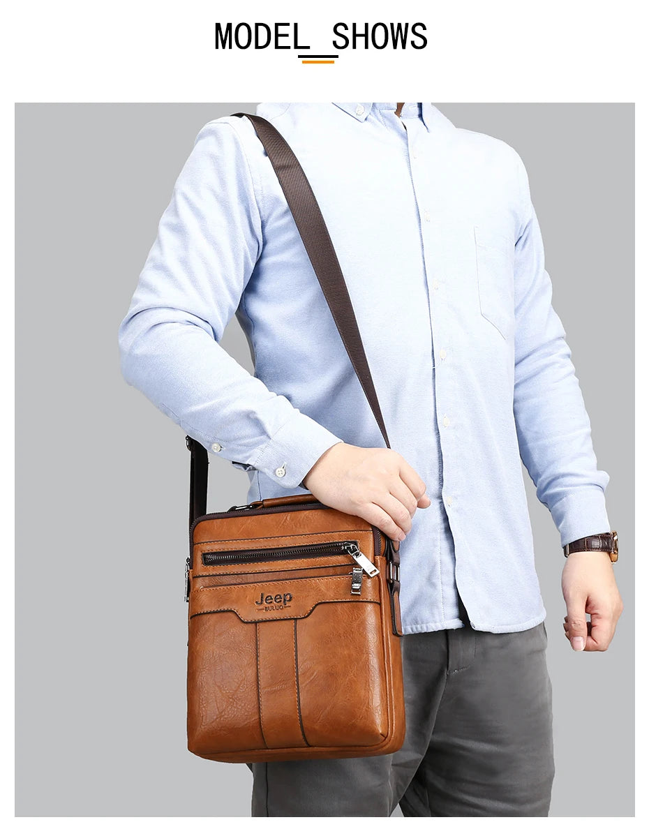 JEEP BULUO High quality Tote Fashion Business Man Messenger Bag Big Size Split Leather Bags Brand Men's Crossbody Shoulder Bags