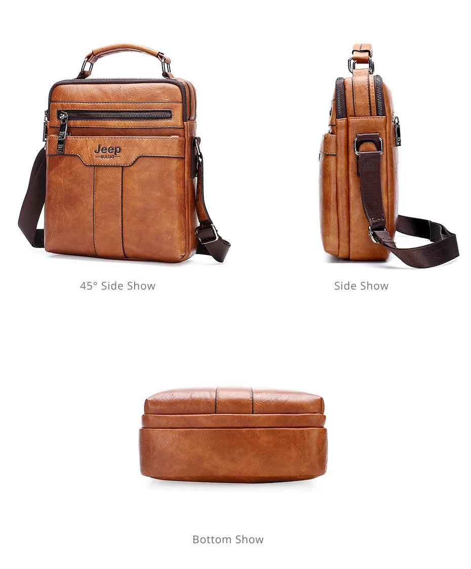 JEEP BULUO High quality Tote Fashion Business Man Messenger Bag Big Size Split Leather Bags Brand Men's Crossbody Shoulder Bags