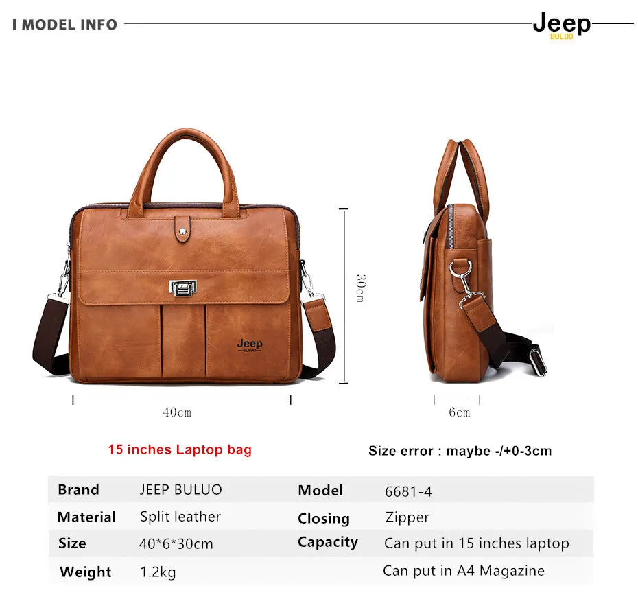 JEEP BULUO Business Travel Handbag office Business Male Bag For A4 Files Man Briefcase Big Size 15 inches Laptop Bags Tote bag