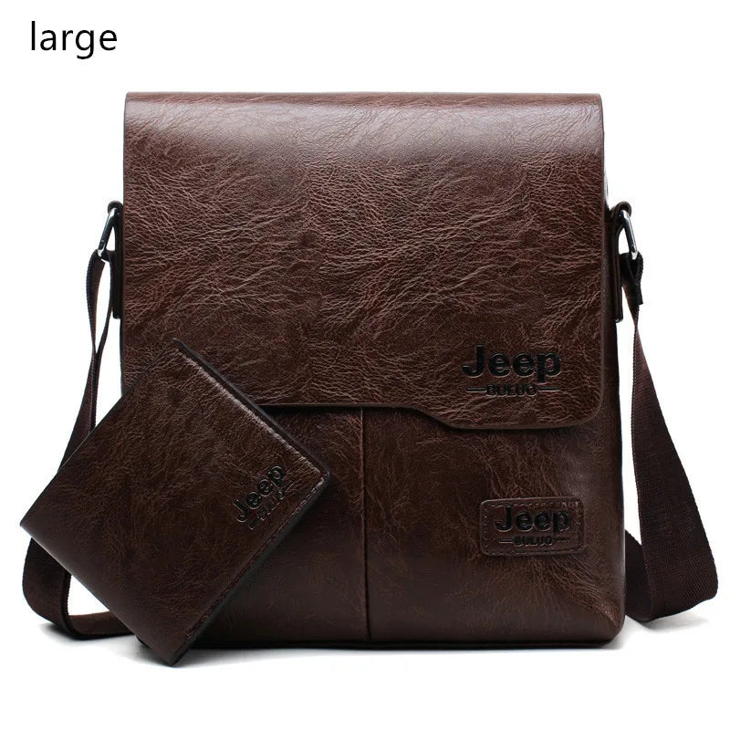 JEEP BULUO Men Bag Famous Brand 2 pcs Set Man Leather Messenger Shouder Bag Business Travelling Bags Male Tote Cross body Bags
