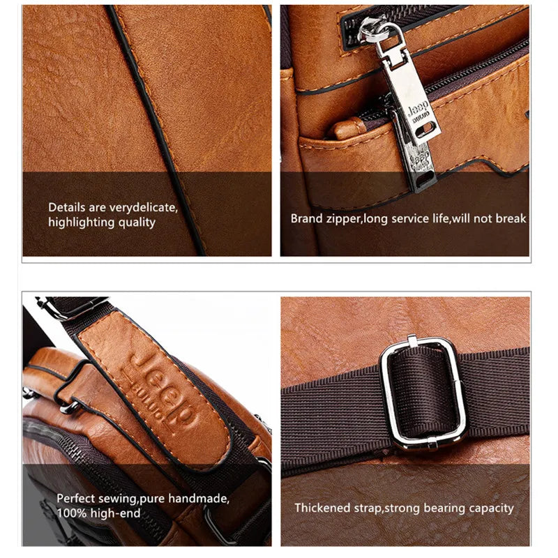 JEEP BULUO High quality Tote Fashion Business Man Messenger Bag Big Size Split Leather Bags Brand Men's Crossbody Shoulder Bags