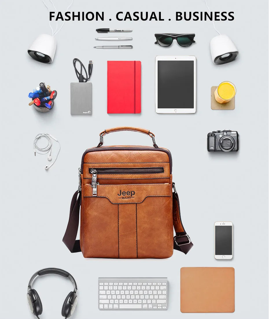 JEEP BULUO High quality Tote Fashion Business Man Messenger Bag Big Size Split Leather Bags Brand Men's Crossbody Shoulder Bags