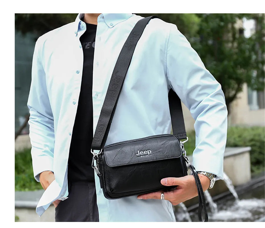 JEEP BULUO Brand Small Men Bags High Quality Leather Shoulder Crossbody Totes Clutch Handbags Business Brown Black Fashion New