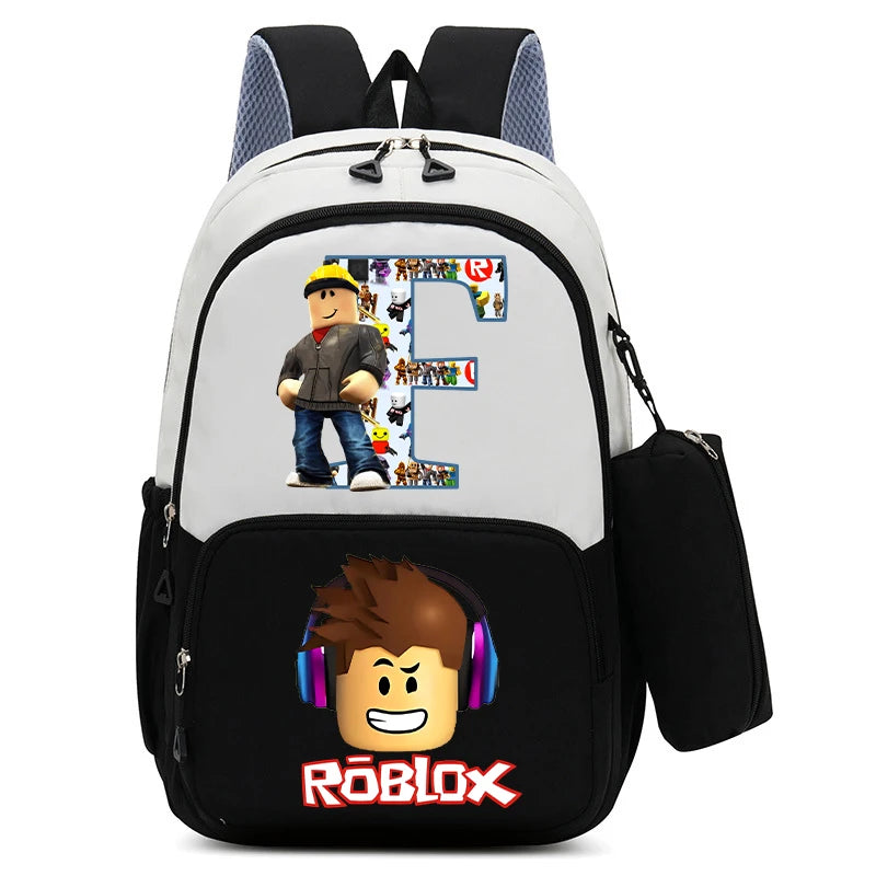 2Pcs Roblox Child Backpack Pencil Bag Cartoon Letter A-Z Printed School Bag Boys Large Capacity Backpack Kids Birthday Gifts