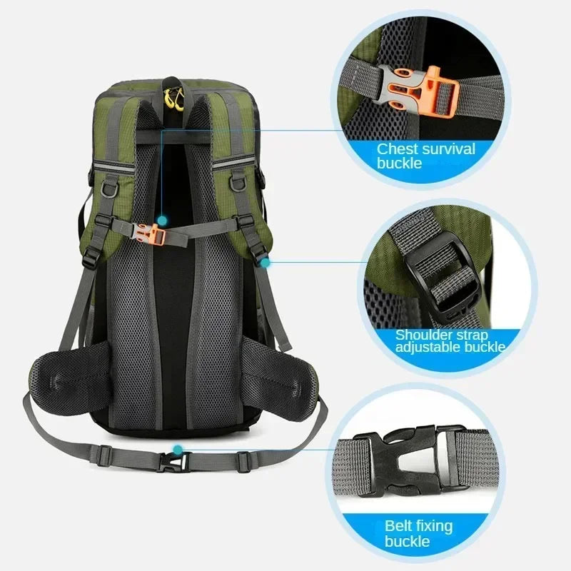 50L Travel Backpack Camping Men Large Hiking Bag Tourist Rucksack Waterproof Outdoor Sports Climbing Mountaineering Bag Luggage