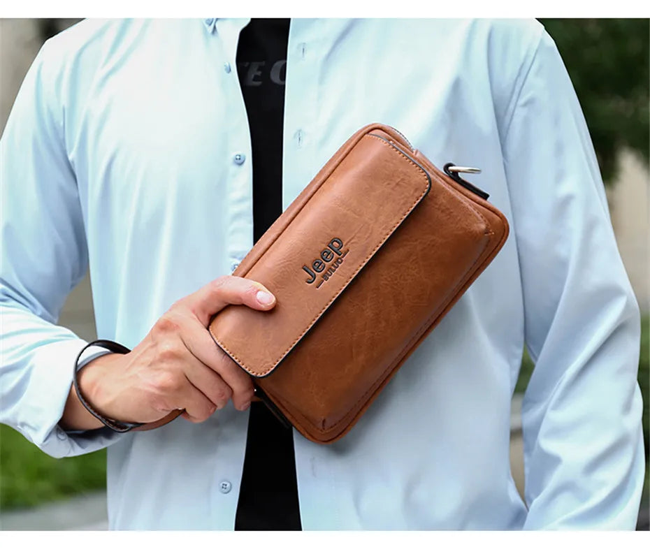 JEEP BULUO Brand Small Men Bags High Quality Leather Shoulder Crossbody Totes Clutch Handbags Business Brown Black Fashion New