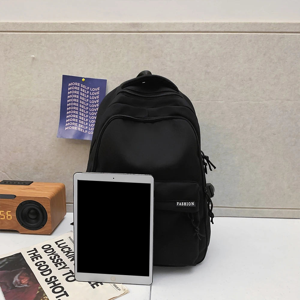 Large Capacity Solid Color Backpack for High School Students Durable Simple Black Travel Backpack for Middle School Teens