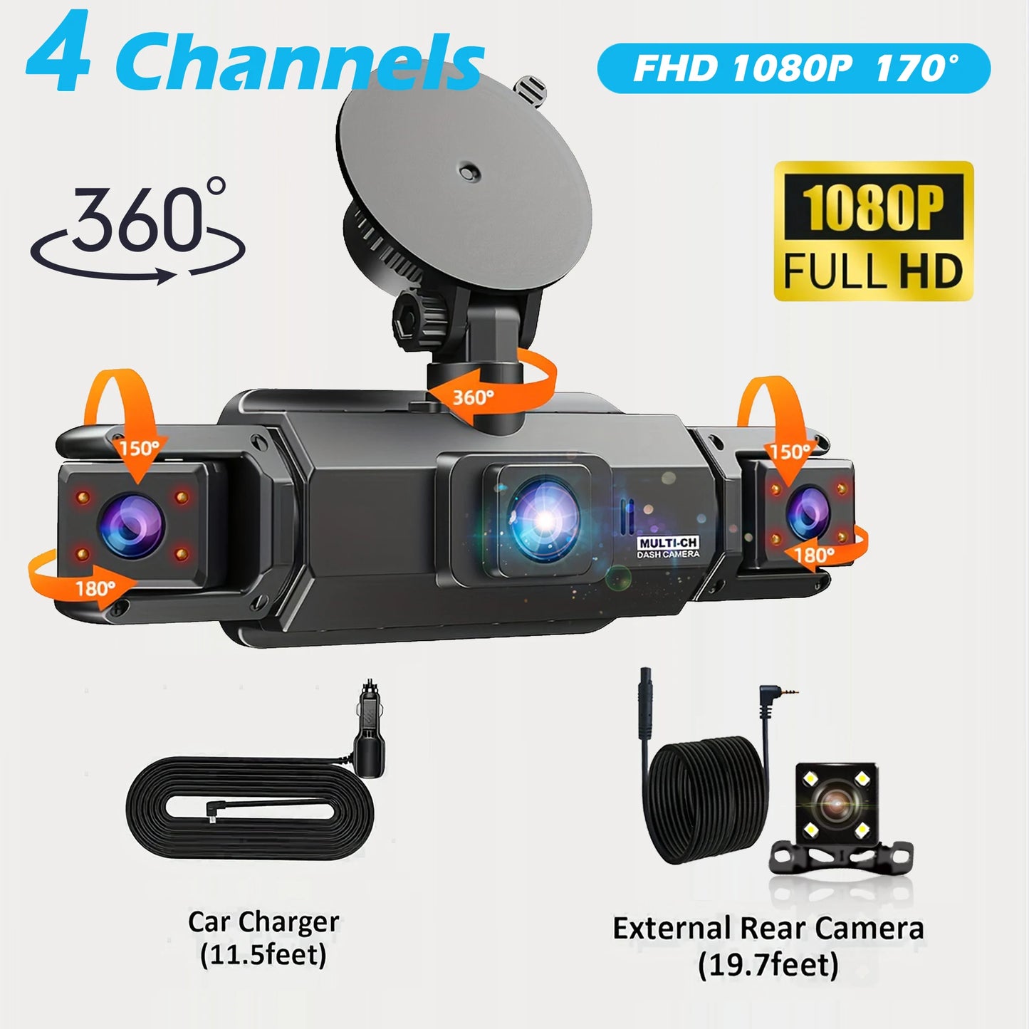 Dashcam 4 Channel Voice Recording Video Recorder Black Box 1080P Night Vision dash cam automobile Auto parts add Hardwire kit